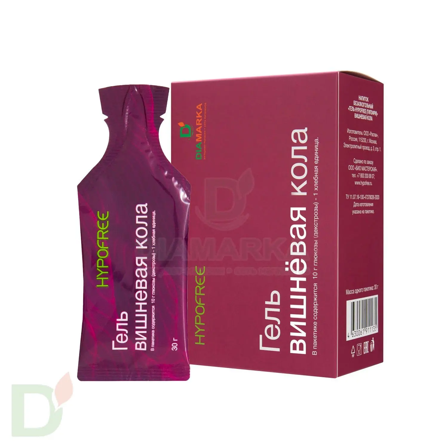 Гель HYPOFREE DIAMARKA 1ХЕ Вишневая Кола, мягкая упаковка, 10 саше по 30мл в Хабаровске