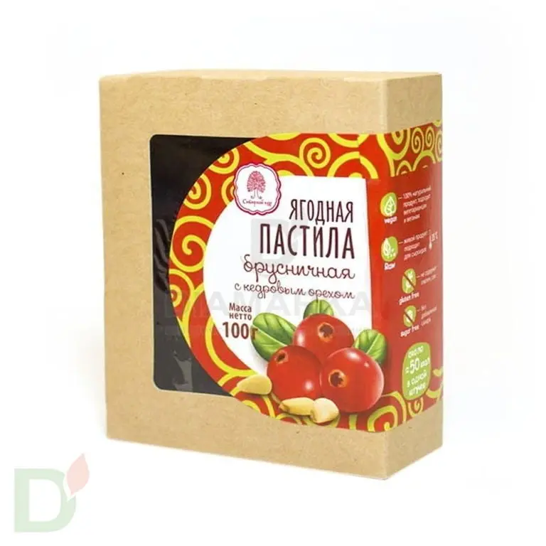 Пастила Брусничная с кедровым орехом Сибирский Кедр, 100г