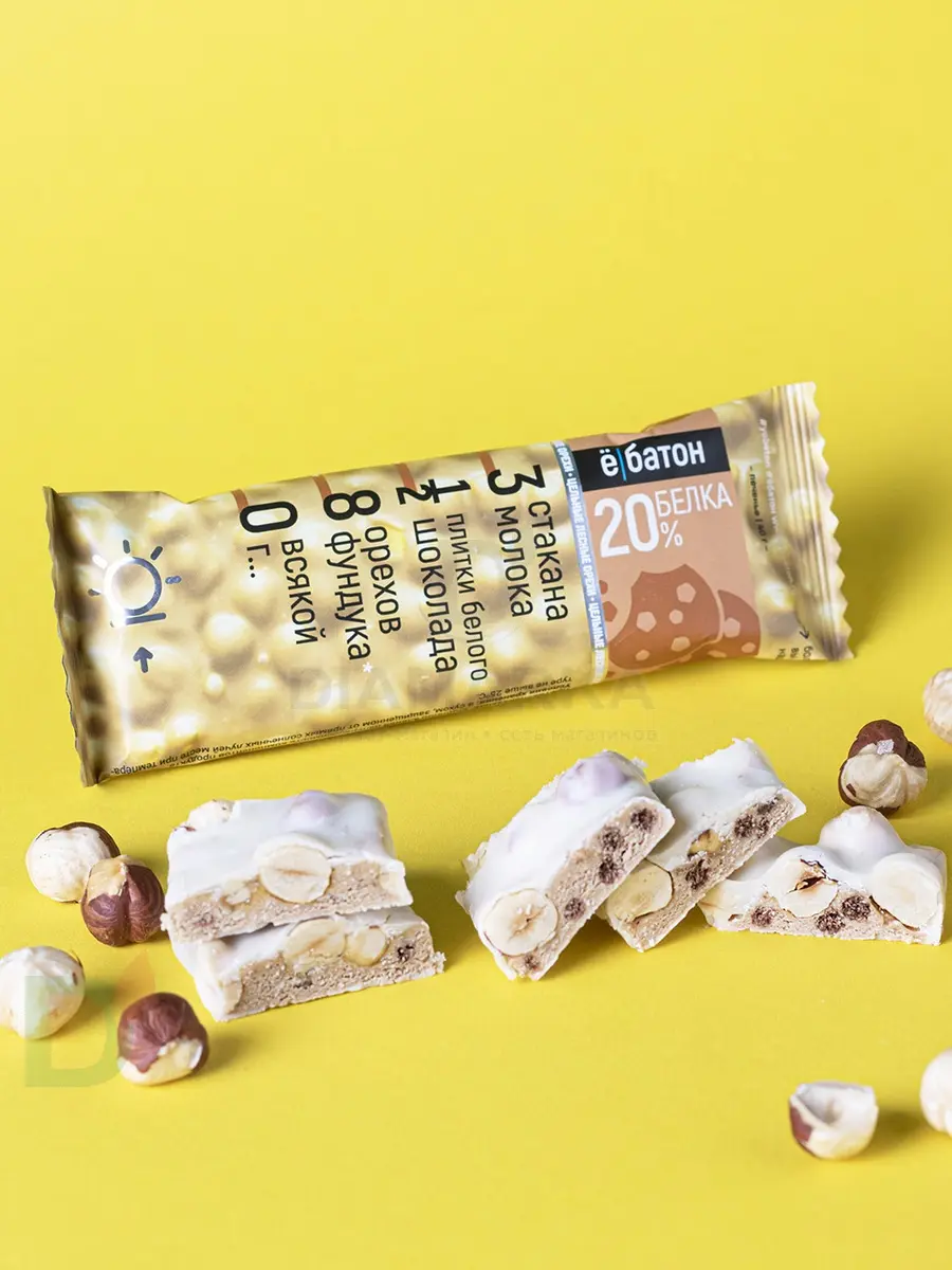 Батончик протеиновый Ё/батон "Лесной орех-Печенье" в белой глазури 40гр в Хабаровске