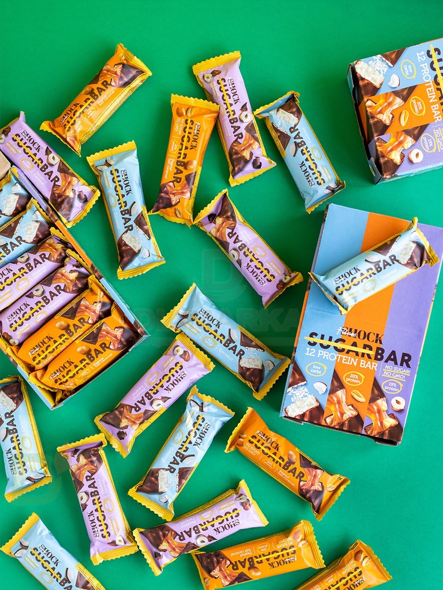 Батончик протеиновый FitnesShock Шоколадная карамель-фундук 50гр. в Хабаровске