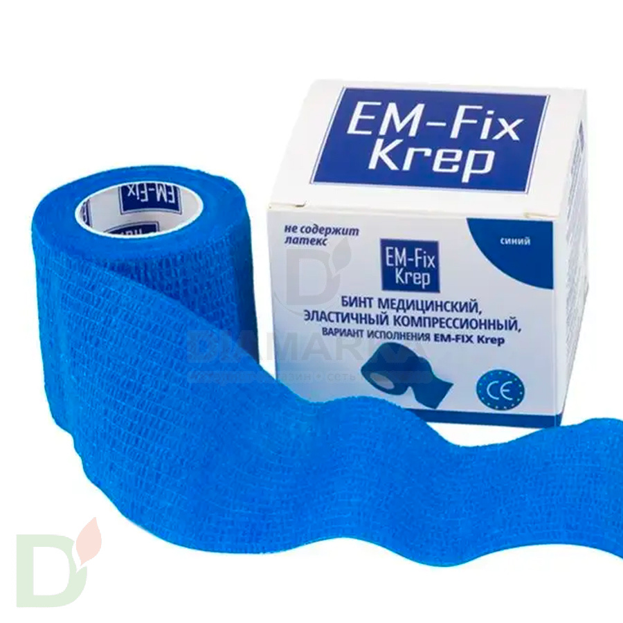 Бинт эластичный когезивный EM-fix krep Синий, 5 см х 4,5 м в Хабаровске