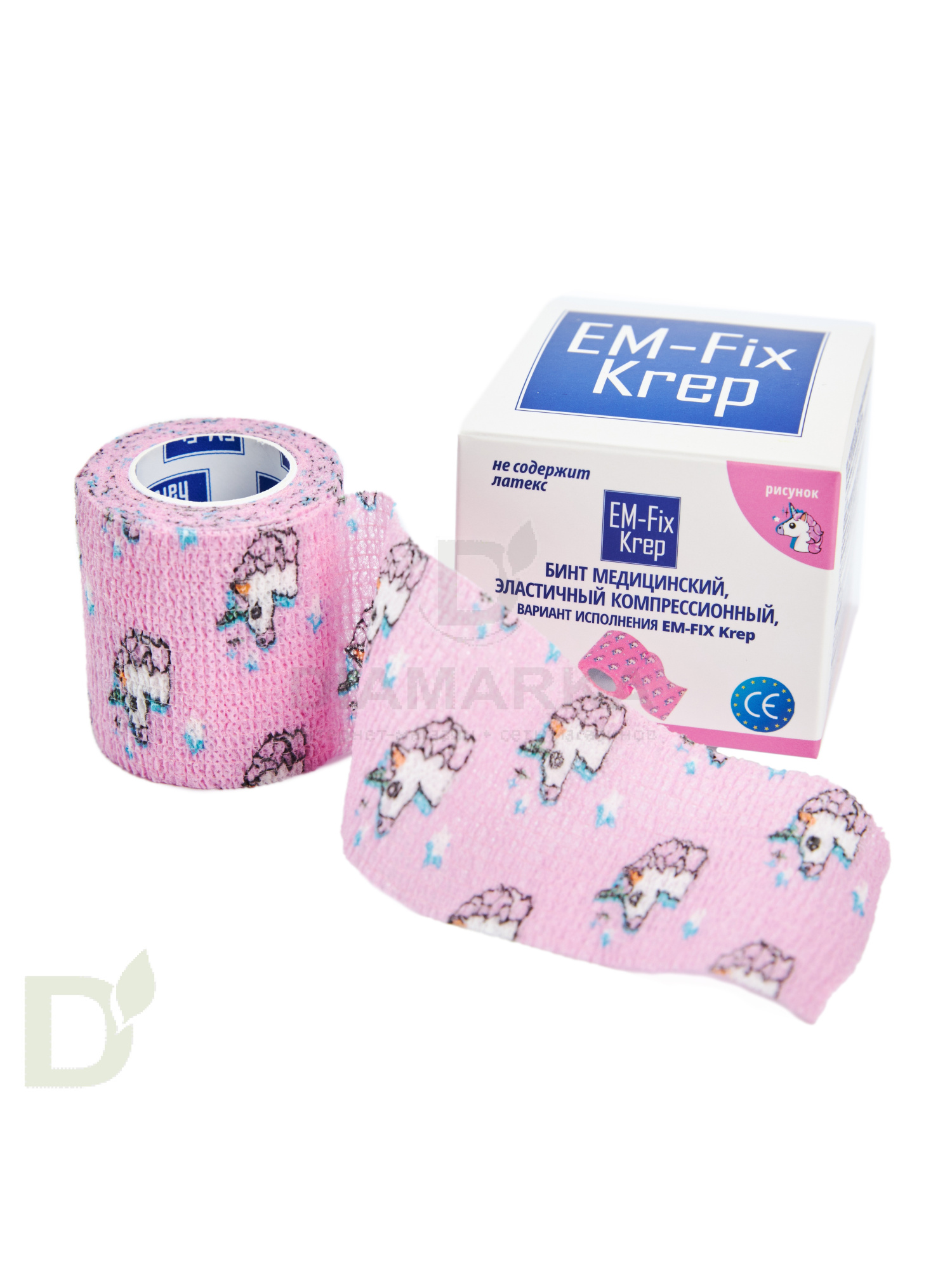 Бинт самофиксирующийся EM-Fix krep Розовый с единорогом, 5см*4,5м в Хабаровске