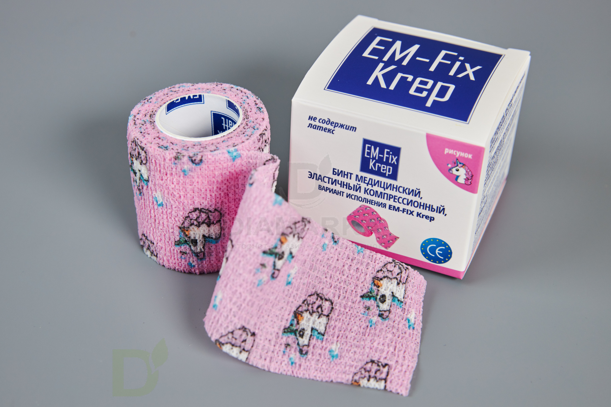 Бинт самофиксирующийся EM-Fix krep Розовый с единорогом, 5см*4,5м в Хабаровске