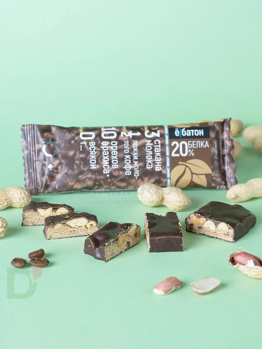 Батончик протеиновый Ё/батон "Арахис-Кофе" в шоколадной глазури 40гр в Хабаровске