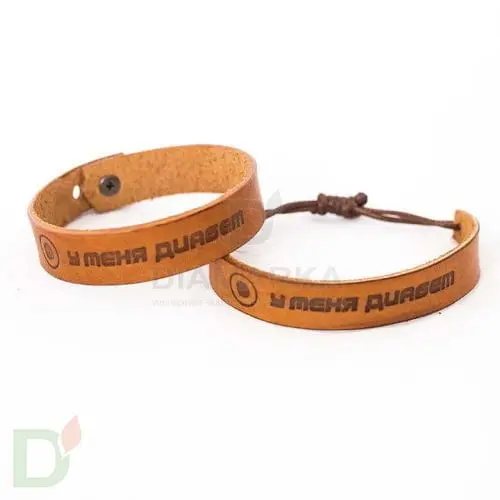 Браслет кожаный "У меня диабет" на завязках (детский-подростковый) в Хабаровске