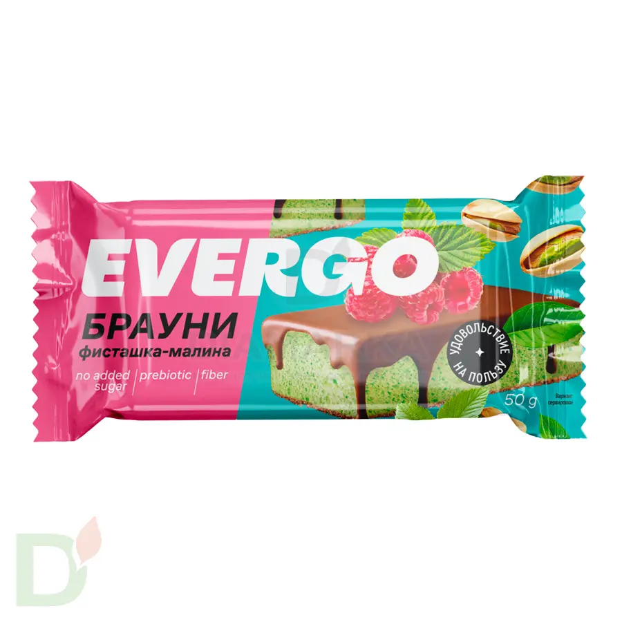 Пирожное протеиновое Evergo Брауни со вкусом Фисташка-малина, 50гр