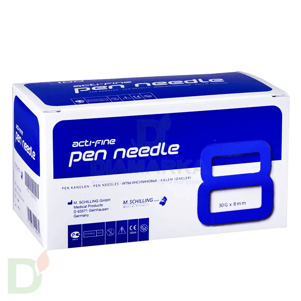 Иглы Акти-Файн (Acti-Fine) 30G, длина 8 мм, 100 штук, для шприц ручек