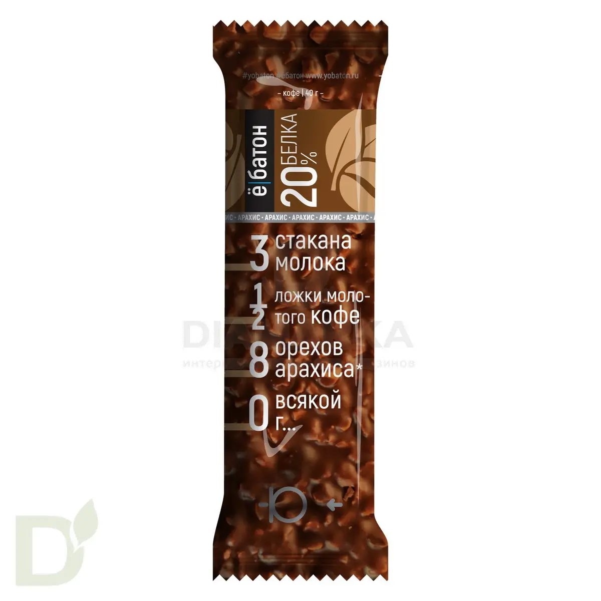 Батончик протеиновый Ё/батон "Арахис-Кофе" в шоколадной глазури 40гр в Хабаровске