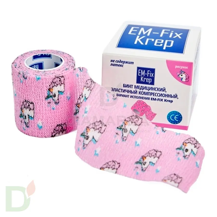 Бинт самофиксирующийся EM-Fix krep Розовый с единорогом, 5см*4,5м в Хабаровске